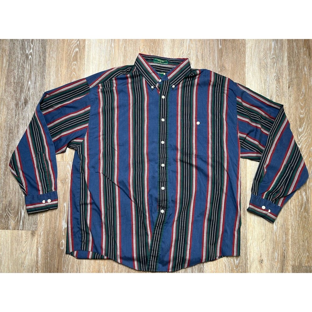 Requirements Men’s Polo Vertical Striped Button Up Long Sleeve Shirt Size L